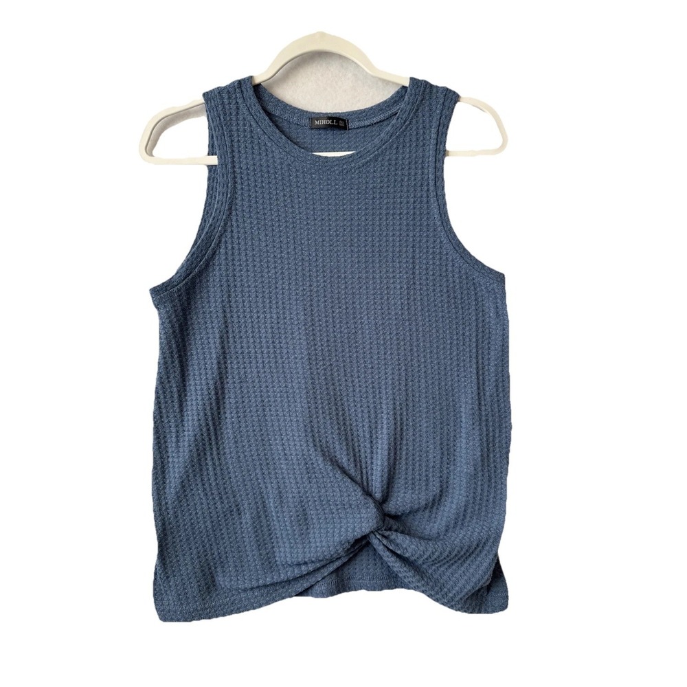Miholl Waffle Knit Sleeveless Twist‎ Front Tank Top Women's S Boho Beach Resort